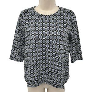 J. Jill Women's 3/4 Sleeves Crew Neck Pullover Black/ Printed knit Top Size XSP